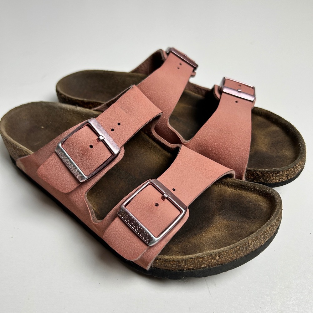 Birkenstock Arizona Pink Leather Two Strap Slide Sandals Womens 35 L4 M2 225